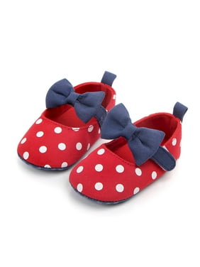 Baby Girls Polka Dot Chiffon Bowknot Princess Dress Shoes Mary Jane Slip-on Crib Shoes